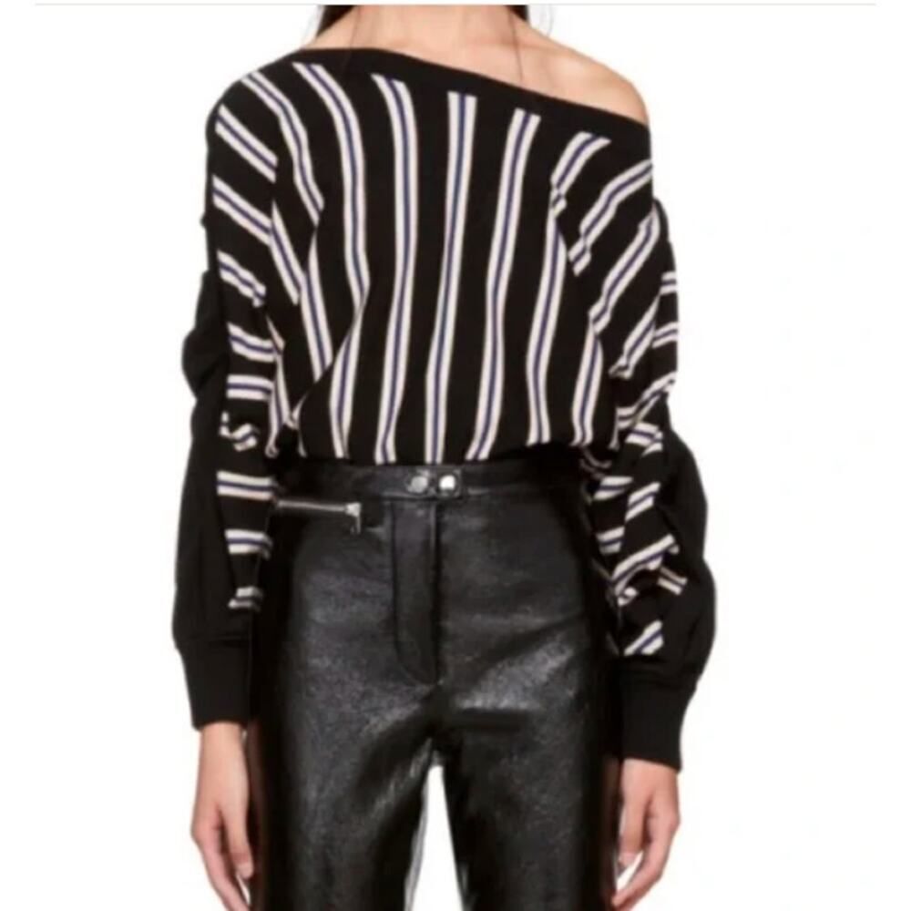 3.1 Phillip Lim Women's Striped Chunky Cold Shoulder Bat Sleeve Sweater Sz M